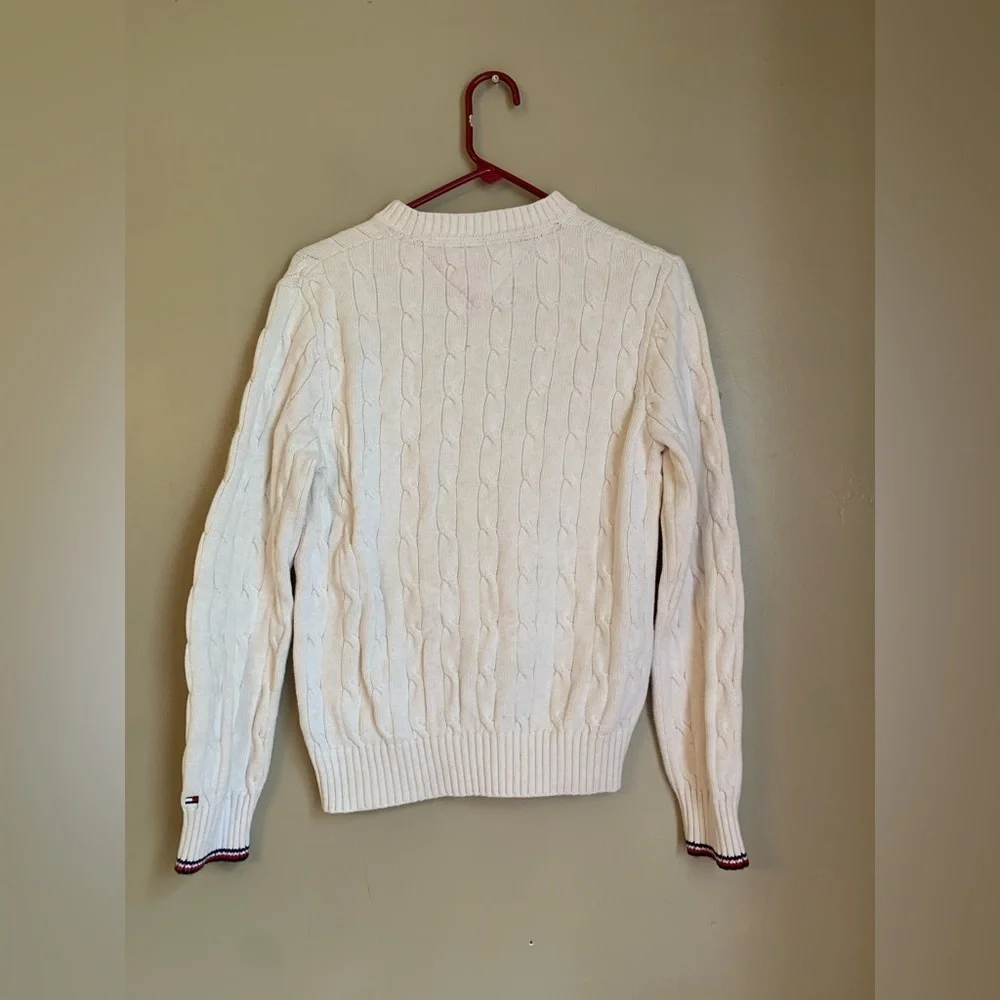 Tommy Hilfiger cable knit sweater shirt classic cream Tommy logo embroidered y2k - Picture 6 of 8